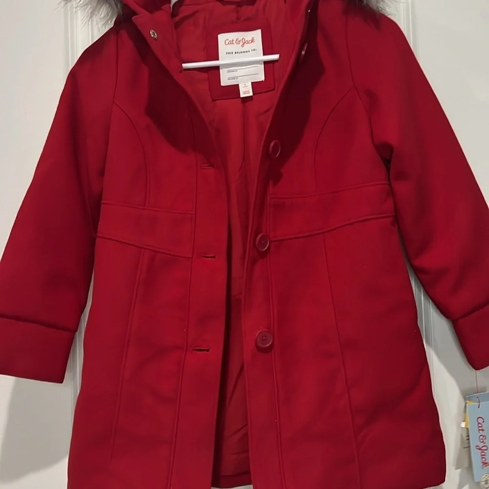 CAT & JACK RED HOODED PEA COAT